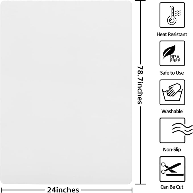 Silicone Mats for Kitchen Counter, Nonslip Silicone Mats for Crafts Countertop Protector Heat Resistant Mat (78.7” x 24” x 0.08”, Translucent)
