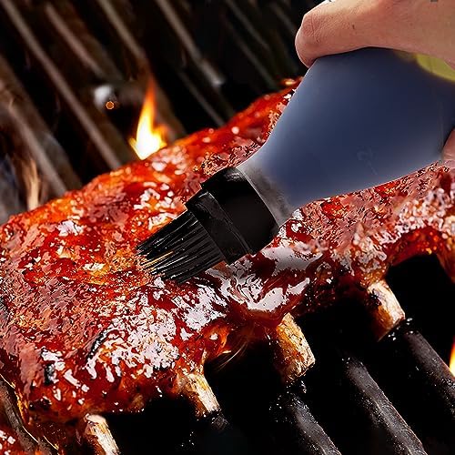 Gourmet Easy BBQ Pro Kit - Meat Tenderizer Stainless Steel - Meat Hammer + Basting Brush All-In-1 with Sauce Bottle - BBQ Accessories (Black)