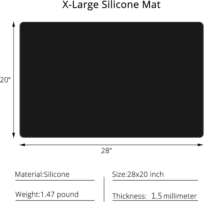 Gartful Silicone Mats for Countertop - Thicker, 28" by 20" Extra Large Multipurpose Mat, Counter Table Protector, Desk Saver Pad, Placemat Nonstick Nonskid Heat-Resistant Pad, Black, 2PCS