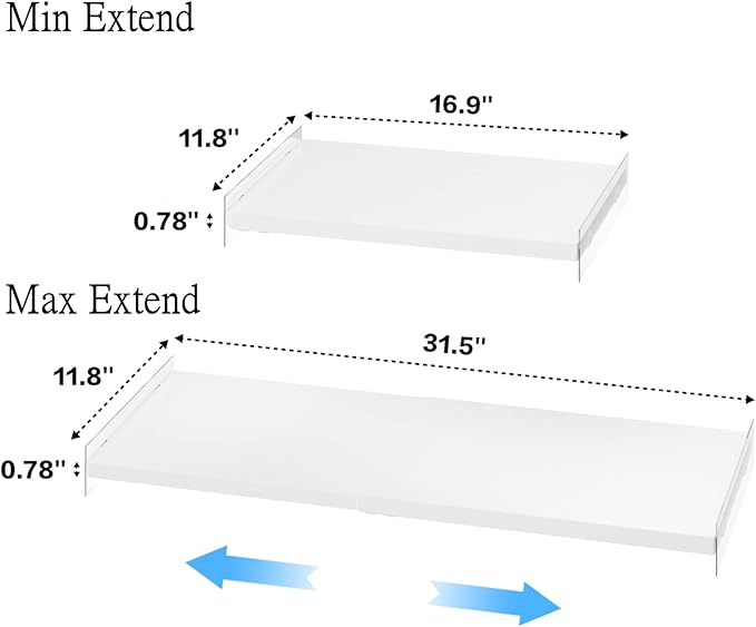 Expandable Closet Tension Shelf with Strong Adhesive Hanging Shelves Closet Divider Separator Storage Shelves for Cabinet Wardrobe Cupboard, 3 Pack (L:16.9'' to 31.5"; W:11.8'')