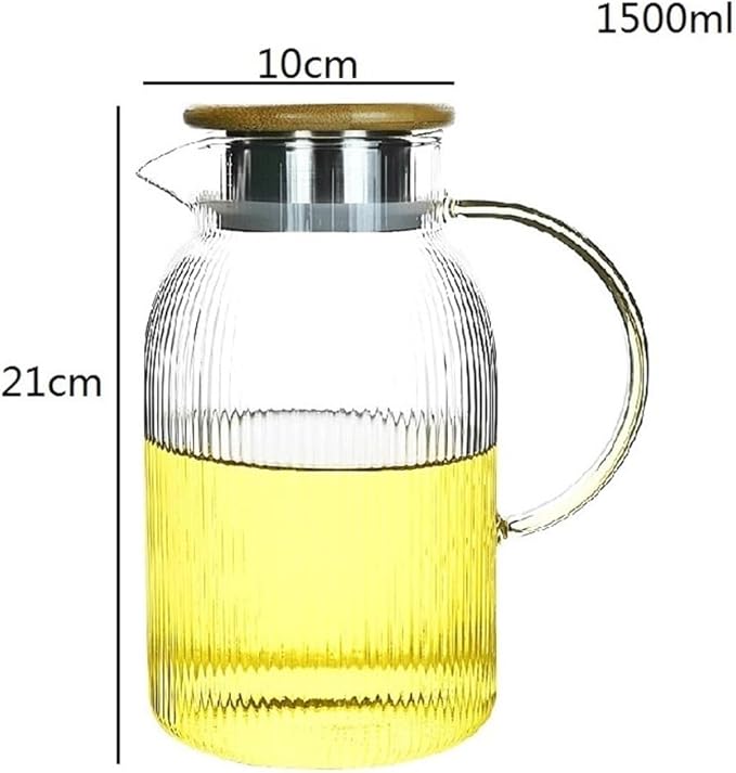 1500ml Glass Water Pitcher with Lid with Handle, Heat Resistant Teapot, Teapot for Hot and Cold Water, Juice Jug for Refrigerator Water Pitcher