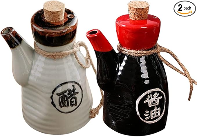 Luxshiny Japanese Style Ceramic Soy Sauce Vinegar Bottle 4.92X2.75X2.75 Inch Reusable Kitchen Dispenser for Cooking and Dining Seasoning