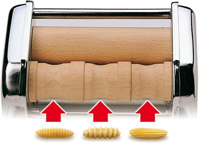 Imperia Mille Gnocchi Pasta Cutter Attachment- Heavy Duty Steel Construction- Machine Accessory cuts Fresh Homemade Gnocchi, Cavatelli & More- Made in Italy, Easy to Use Wooden Roller- Italian Gift