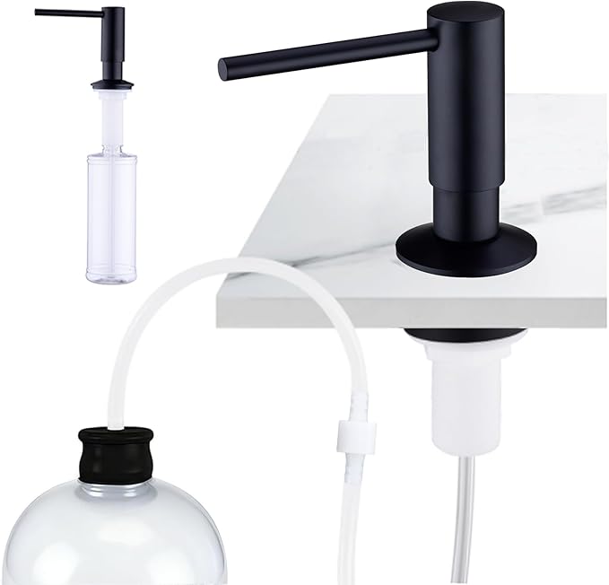 Avola Kitchen Sink Soap Dispenser, Lead-Free Brass Pump with 47" Food-Grade Silicone Extension Tube & 17oz PET Bottle,in or Under Sink Installation, Matte Black Anti-Reflux Built in Soap Dispensers