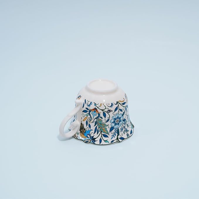 Bone China Tea Cup and Saucer Set with Spoon，Elegant Floral Tea Cup Set (7 oz)，British Coffee Latte Mug