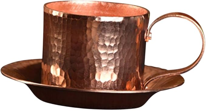 Pure Copper Coffee Mug,Small Tea Cup,Traditional Drinking Gifts,Drink Mug Copper Cup for Home Restaurant Cafe Bar, with saucer