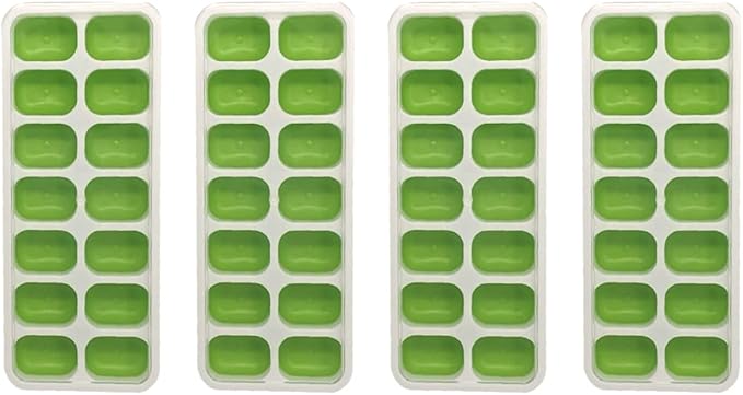 Ice Cube Tray, Ice Trays (4 Pack); Small Silicone Ice Cube Tray for Freezer; 14 Cubes each, 56 Ice Cubes; Easy Ice Release; Stackable; Flexible; Clean Easy; Rectangle Ice Cube Trays