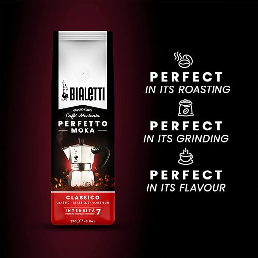 Bialetti 3 Cup Moka Pot and Ground Coffee Bundle 8.8 oz Bag - Italian Medium Roast Rich Barista Style Grounds with a Small Stovetop Espresso Maker Home Brewing Café Kitchen Appliance for Daily Use
