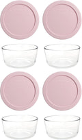 Pyrex 7200 2-Cup Glass Bowl & 7200-PC With Lid (4-Pack) - Made in USA (Light Pink)