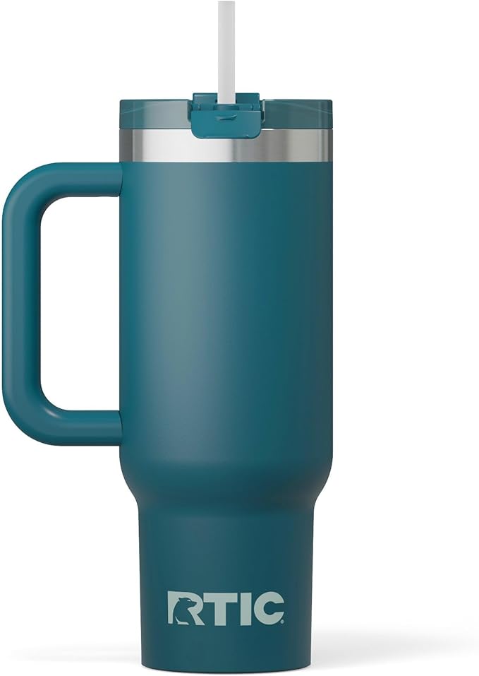 RTIC 30 oz Road Trip Tumbler Double-Walled Ceramic Lined InsulatedStainless Steel Portable Travel Coffee Mug Cup with Lid, Handle and Straw, Marine