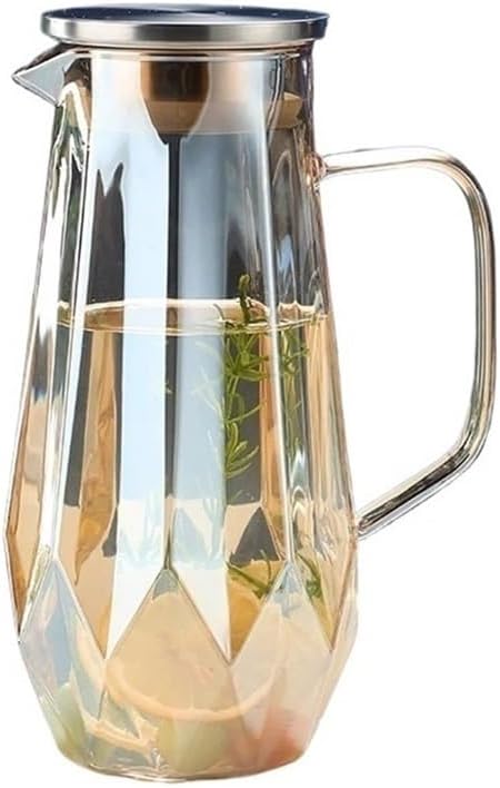 GLigeT Iced Tea Pitcher 1.4L Glass Water Pitcher with Lid Hot Cold Water Water Jug Home Water Carafe Great for Iced Tea, Lemonade, Juice, Milk, and More Water Jug(Brown)
