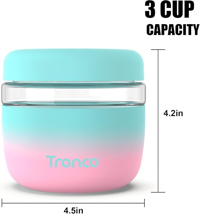 Tronco 24 oz Glass Food Storage & Lunch Bowl Containers with Airtight Lids | Leak & Spill Proof Meal Prep Container & Food Storage Jar for Lunch, Salad, Oats, Soup, BPA-Free, Microwave & Dishwasher Safe