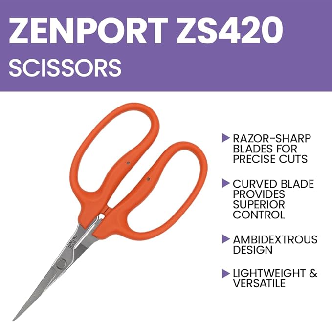 Zenport ZS420 Curved MasaMasa Trim Scissors, 1.4 Inch Stainless Steel Blades, Orange