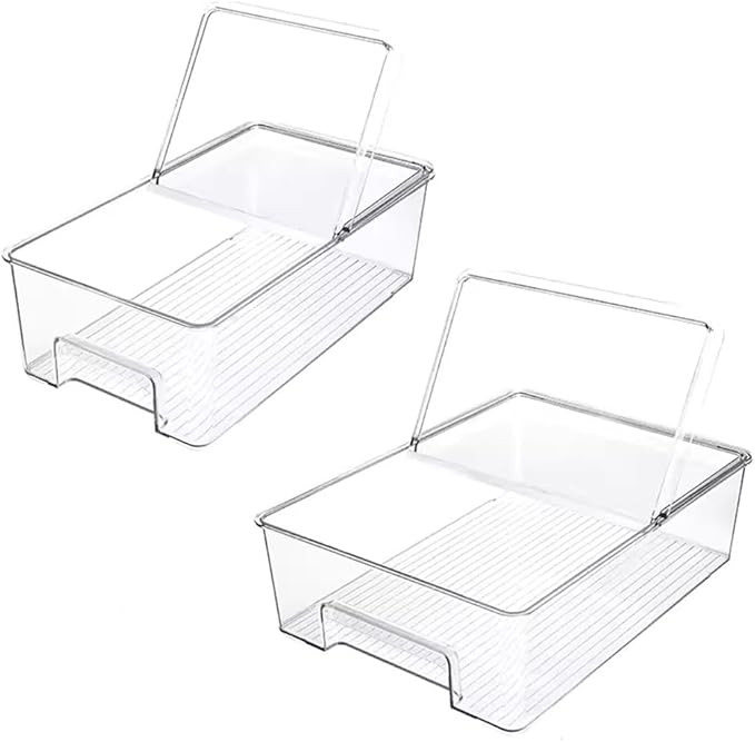 SANNO Freezer Containers Food Storage Containers Fridge Containers Plastic Organization Storage Bin for Fridge, Freezer, Pantry, Kitchen- Organizer for Fruit, Yogurt, Snacks, Pasta, set of 2