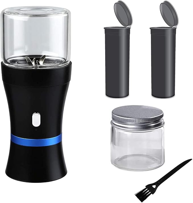 Spacenight Electric Herb Grinder COMPACT for Flower Buds, USB-Rechargeable, 2pcs 1.7oz Glass Herb Chamber - Ideal for Everyday Carry
