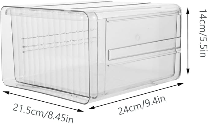 SOLUSTRE Refrigerator Organizer Bin with Drawer Clear Plastic Storage Box for Fruit Vegetables and Dairy Stackable Kitchen Storage for Organized Fridge Easy to Clean