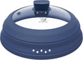 Microwave Splatter Cover Glass Guard Lid with Collapsible Silicone for Food Pot Plate Cover 9.8 inch Dark Blue