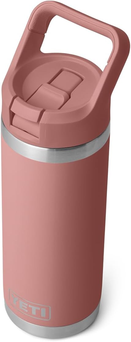 YETI Rambler 18 oz Bottle, Vacuum Insulated, Stainless Steel with Color Matching Straw Cap, Sandstone Pink