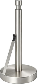 YUMORE Heavy Duty Stainless Steel Paper Towel Holder – Easy One-Handed Tear, Weighted Base Non-Slip, Tension Arm Prevents Unraveling, Countertop Paper Stand for Kitchen, Fits Most Size Rolls (Silver)