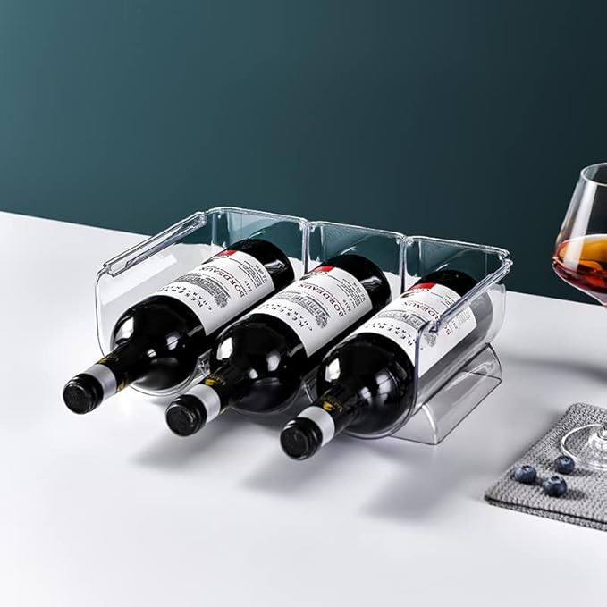 Set of 2 Stackable Tabletop Wine Rack, Free-Standing Counter Top Water Bottle Storage Organizer, Plastic Wine Rack for Kitchen Countertop, Cabinet and Fridge Organization, 3-Bottle 2 Packs