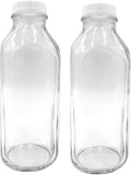 The Dairy Shoppe Glass Milk Bottle, Heavy Glass with Extra Lid, Creamery Style (2, Liter)