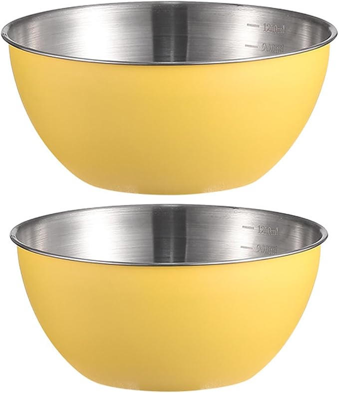 Stainless Steel Salad Bowls Set of 2 Mixing Bowl with Measurement Markings Snacks Bowls, 2.11 Quart Serving Bowls for Mixing, Cooking, Baking, Prepping and Home Kitchen Food Storage Bowls