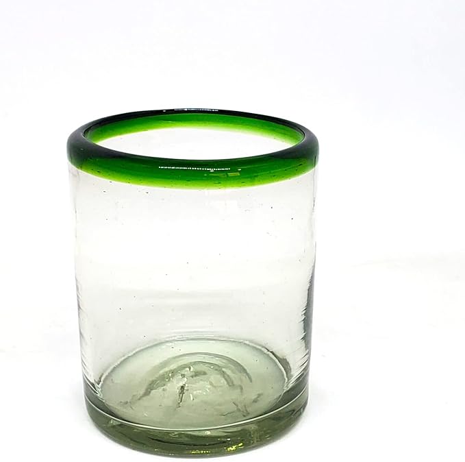 Emerald Green Rim 10 oz Tumblers (set of 6), Recycled Glass, Lead-free, Toxin-Free (Tumbler)
