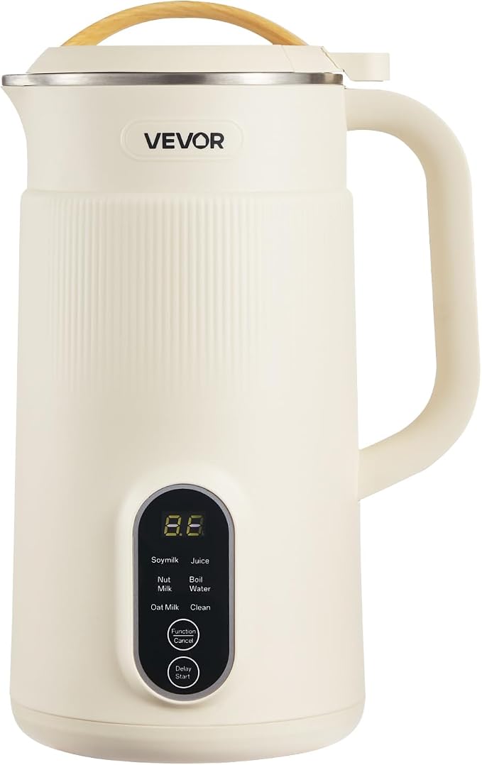 VEVOR 6-in-1 Nut Milk Maker, 20 oz Soy Milk Maker Machine with 6 Blades, for Homemade Oat, Nut, Soy, Juice, Plant-Based and Non Dairy Beverages with High-Temp Self-Cleaning, Boil Water, 12-Hour Delay