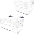 Isaac Jacobs 2-Pack Clear Expandable Storage Bins - Extra Large, 11"-19" L x 10" W x 7.8" H, Plastic Organizer with Cut-Out Handles, Adjustable Length from 11-19" Home, Kitchen & Office