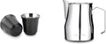 Easyworkz Stainless Steel Espresso Cup 2pcs Set Double Wall 2.5 oz, Bundled Espresso Steaming Pitcher Stainless Steel 12 oz Coffee Frothing Picther Milk Jug Cappuccino Latte Art Cup