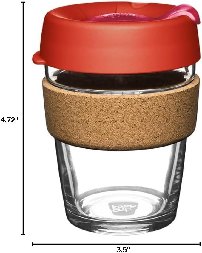 KeepCup Brew Cork, Reusable Glass Tumbler with Natural Cork, Tall Coffee Cup 12oz/340ml - Daybreak