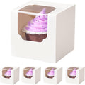 White Cupcake Boxes Individual 15 Count Pre-Assembled with Window and Inserts, Individual Cupcake Containers Auto-Popup for Wedding Baby Shower Mothers Day Birthday 3.5" x 3.5" x 3.5"