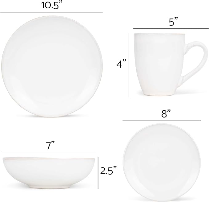 Elanze Designs Reactive Glaze Stone Ceramic Plates Bowls Mugs Classic Dinnerware 16 Piece Set - Service for 4, White