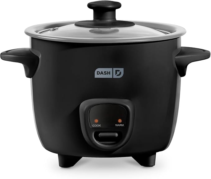 Dash Mini Rice Cooker | Small Rice Maker, 2 Cups Cooked / 1 Cup Uncooked, Ceramic Nonstick Removable Pot, Keep Warm Function, Compact and Portable for Dorm, Travel, Single Serve, Black
