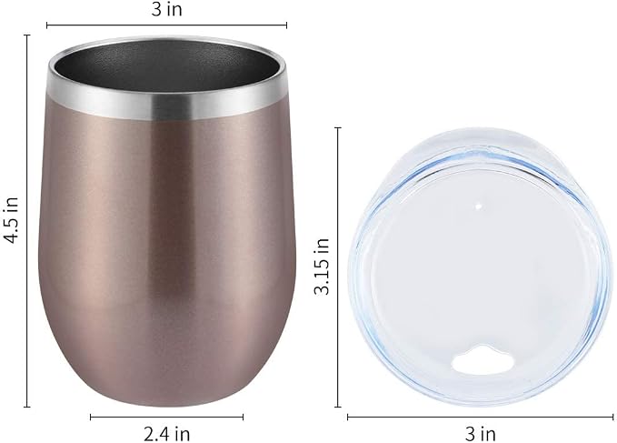 DOMICARE Stainless Steel Wine Tumbler Bulk with Lid, Personalized Rose Gold Insulated Tumblers Set, 12oz Travel Coffee Cups Pack of 16