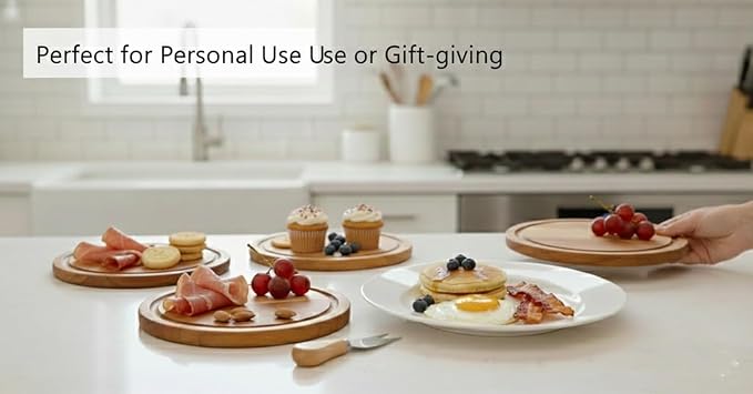 4-Pack Small Personal Charcuterie Cheese Board Set & Serving Tray- 6 Inch Mini Appetizer Plate with Knives & Forks, Acacia Wood Gift package for Wedding, Bridal & Baby Shower Party Gift
