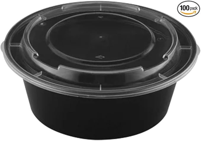 [48 oz Round Meal Prep Containers with Lids – BPA-Free Food Storage Containers, Bento Box for Restaurant & Catering Use, Stackable, Microwave, Dishwasher, Freezer Safe – 100 Pack