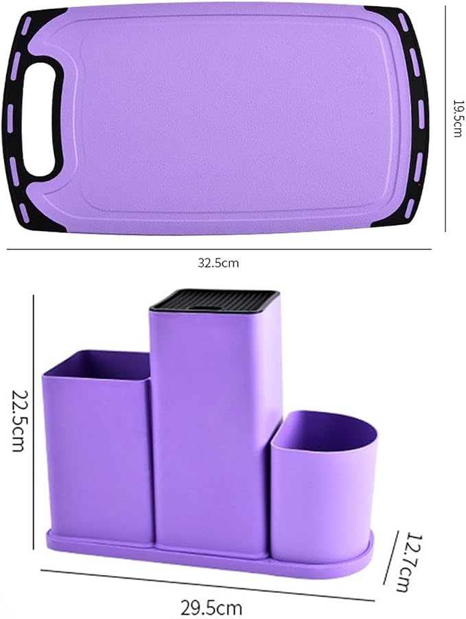 Kitchen Utensils and Knives Set, 20PCS Knife and Cooking Spoon Tools Set with Storage Holder, Sharp Stainless Steel Knife Sets with Bread, Chef Knife (Purple)