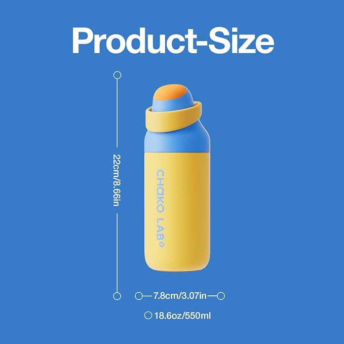 CHAKO LAB Insulated Stainless Steel Water Bottle, BPA-Free Sports Water Bottle,Spout and Straw,Leak Proof Locking Lid,Designed for Travel, School, and Sport,BPA Free,18 oz,Sunshine
