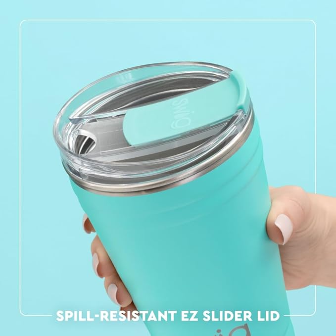 Swig Life 18oz Party Cup, Stackable Insulated Travel Coffee Tumbler with EZ Slider Lid, Cup Holder Friendly, Stainless Steel 18 oz Tumbler, Reusable Coffee Mug (Glacier Stripe)