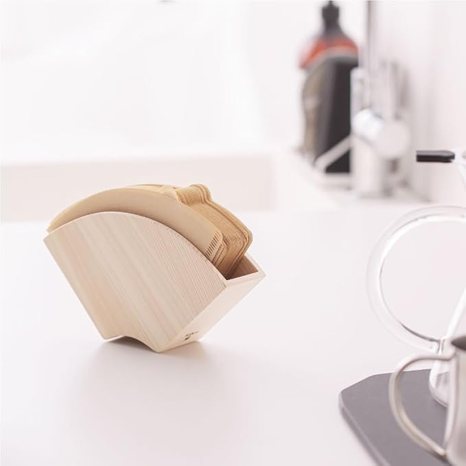 &NE NTR-376 Coffee Filter Holder, Natural, Width 6.6 x Depth 1.6 x Height 3.5 inches (16.7 x 4.0 x 8.8 cm), Magnet, Made in Japan, Wood, Paper, Paper, Case, Stand, Cone, Trapezoid, Stores 30 Pieces, 1