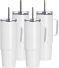 PYD Life 4 Pack Sublimation Tumblers with Handle Blanks 36 OZ White Coffee Mugs Insulated Reusable Travel Cups with Leakproof Lid and Stainless Straw for Tumbler Heat Press