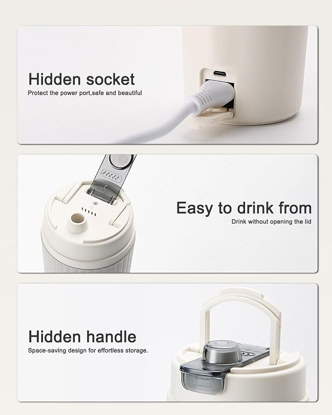 Travel Electric Kettle with Dual interface heating plug and USB C port, 316 Stainless Steel, 650ml Portable Tea Coffee Kettle Water Boiler, 6 Temperature Settings, Electric Water Cup Heater Boil