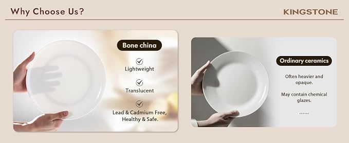 KINGSTONE 24-Piece Bone China Dinnerware Set with 40-Piece flatware, Ivory White Lightweight Porcelain Service for 8, for Family Dining, Restaurants, Gifting, Microwave and Dishwasher Safe