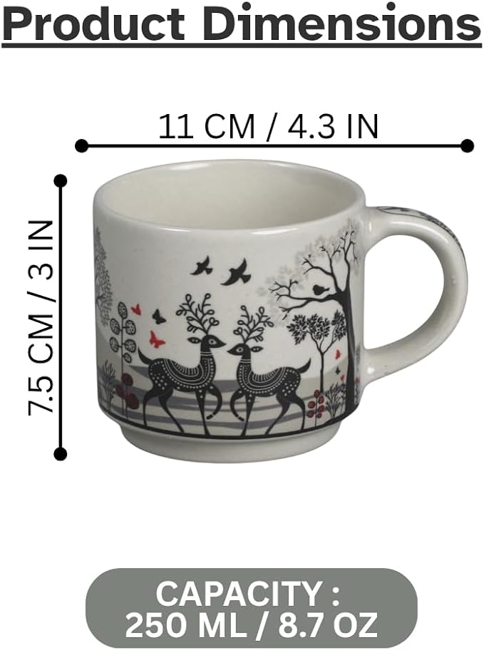 Servo Best Handmade Ceramic Coffee Mugs Set Of 4, 8 Oz Tea Cups with Handle, Drinking Mug Cups for Latte, Tea, Cocoa, Milk, Microwave & Dishwasher Safe Best housewarming Gift set for Men & Women