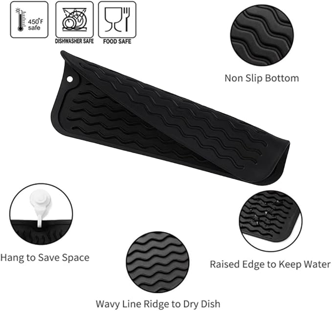 MicoYang Silicone Dish Drying Mat for Multiple Usage,Easy clean,Eco-friendly,Heat-resistant Silicone Mat for Kitchen Counter or Sink,Refrigerator or Drawer Liner Black S 12 inches x 6 inches