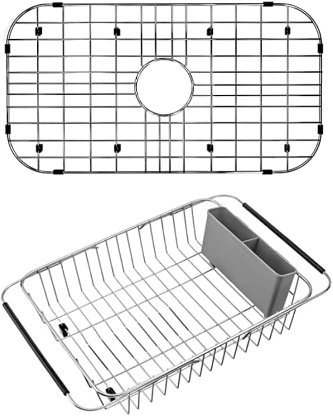SANNO Kitchen Sink Grate Stainless Steel Sink Protector Over The Sink Expandable Dish Drying Rack
