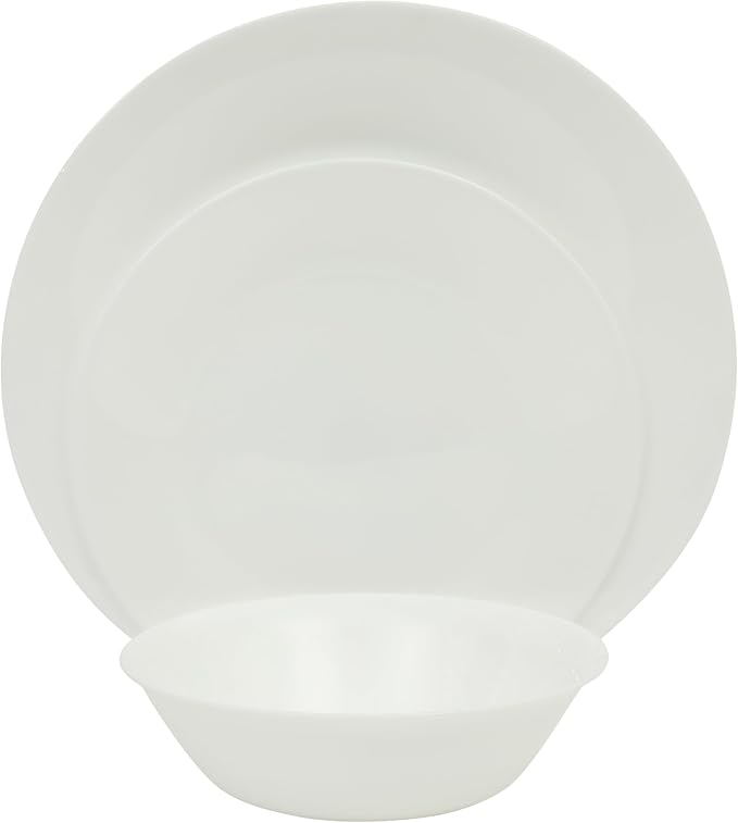 Gibson Home Vanilla Hills 12-Piece Opal Glass Dinnerware Set, Service for 4 – Includes 10" Dinner Plates, 8" Salad Plates & 6.5" Bowls – Microwave Safe, Dishwasher Safe, Chip Resistant – White, Round