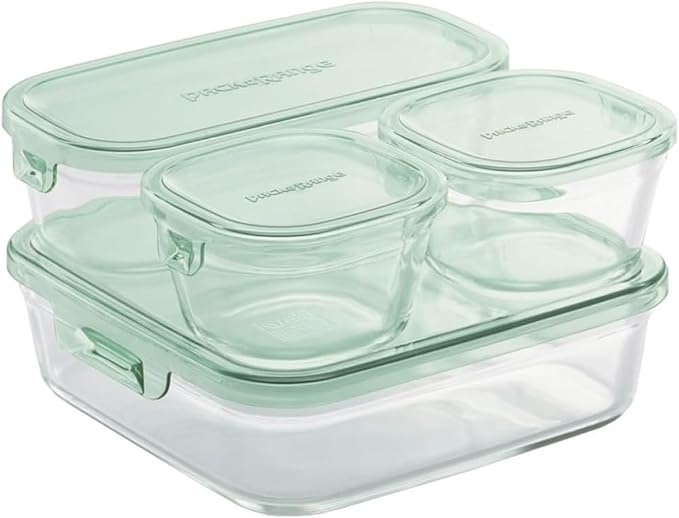 iwaki PS-PRN-4G2 Heat Resistant Glass Storage Containers, Green, Set of 4, Pack & Range