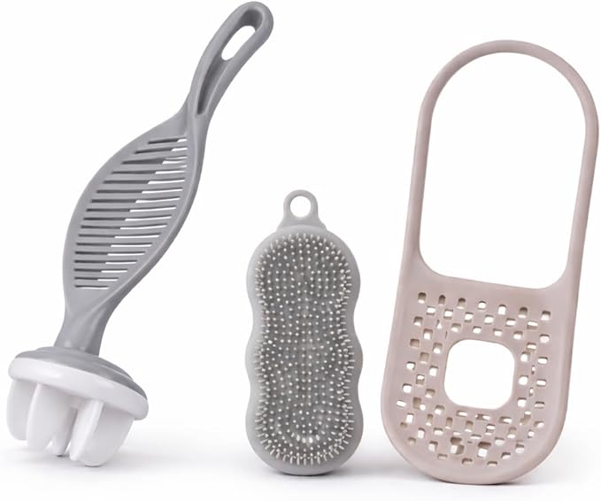 3-Piece Kitchen Cleaning Bundle – Rice Washer & Strainer, Silicone Vegetable Cleaning Brush, Sink Sponge Holder – Multi-Purpose Food Prep & Cleaning Set, Hygienic, Space-Saving Kitchen Tools